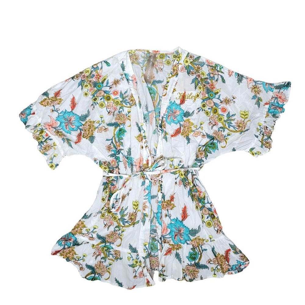 Plum Pretty Sugar Floral Kimono Robe With Belt Embroidered Name "Hailey" Size S